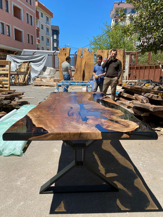 Clear Epoxy Table, Epoxy Resin Table, Live Edge Table, Custom 84” x 36” Walnut Smokey Gray Table, Epoxy River Table, Order for Angela F