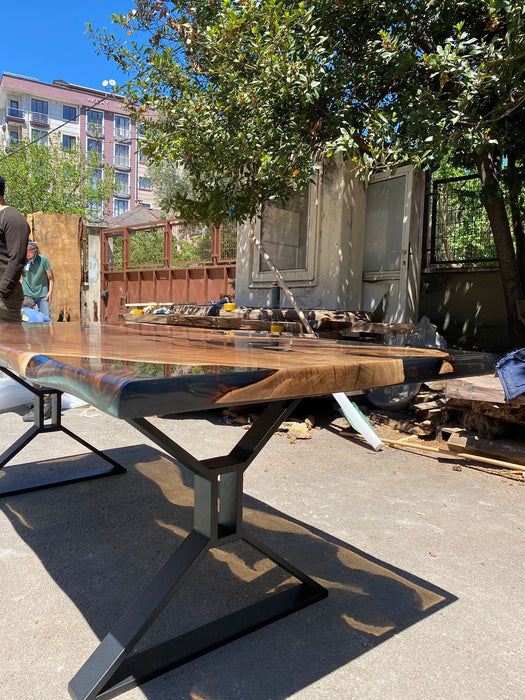 Clear Epoxy Table, Epoxy Resin Table, Live Edge Table, Custom 84” x 36” Walnut Smokey Gray Table, Epoxy River Table, Order for Angela F