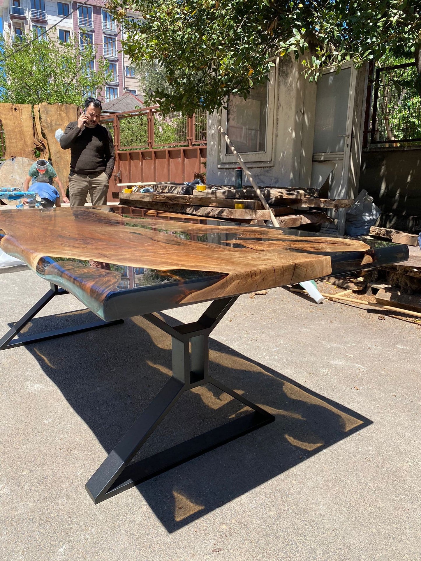 Clear Epoxy Table, Epoxy Resin Table, Live Edge Table, Custom 84” x 36” Walnut Smokey Gray Table, Epoxy River Table, Order for Angela F