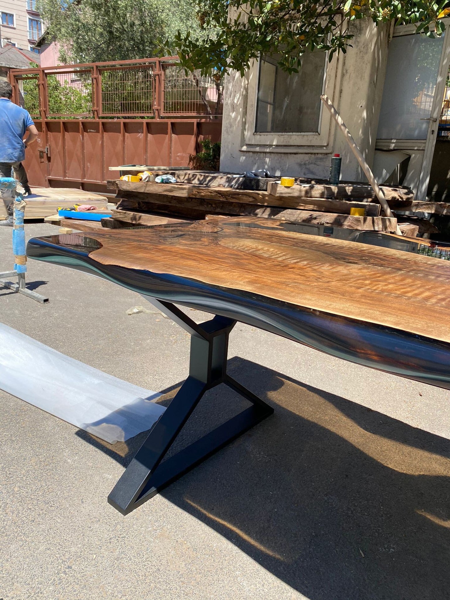 Walnut Dining Table, Epoxy Dining Table, Custom 84” x 36” Walnut Smokey Gray Table, Epoxy River Table, Custom Order for Angela Fu