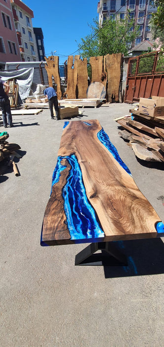 River Table, Custom 90” x 24” Walnut Ocean Blue, Turquoise White Waves Table, Epoxy River Table, Live Edge Table, Custom Order for Lisa Jeff