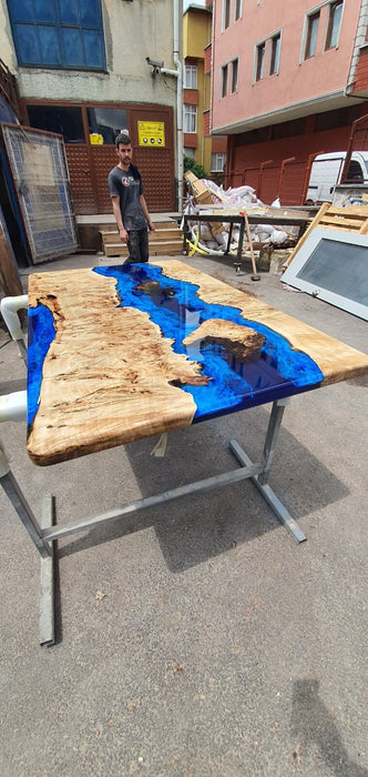 Blue Epoxy Table, Poplar Table, Custom 60” x 36” Poplar Wood Blue, Turquoise Table, Epoxy River Coffee Table, Custom Order for Kelly