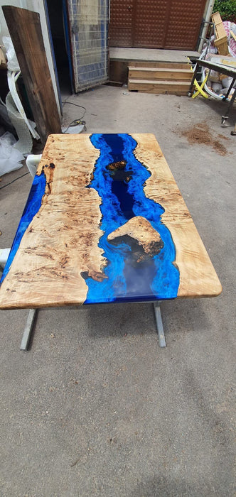 Blue Epoxy Table, Poplar Table, Custom 60” x 36” Poplar Wood Blue, Turquoise Table, Epoxy River Coffee Table, Custom Order for Kelly