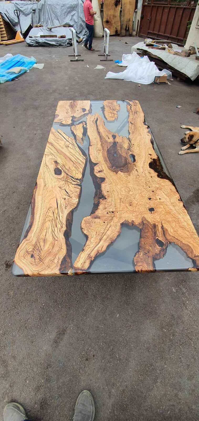 Olive Wood Epoxy Table, Custom 84” x 40” Olive Wood Table, Clear Epoxy Table,  Epoxy Dining Table, Custom Order for Rayanne