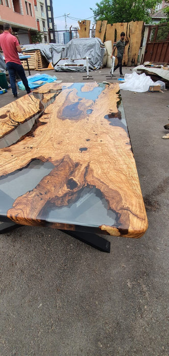 Olive Wood Epoxy Table, Custom 84” x 40” Olive Wood Table, Clear Epoxy Table,  Epoxy Dining Table, Custom Order for Rayanne