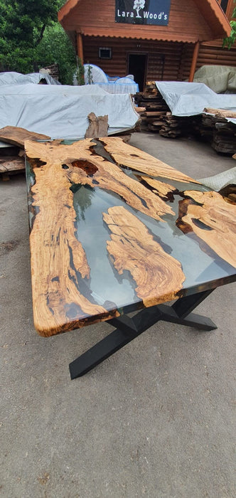 Olive Wood Epoxy Table, Custom 84” x 40” Olive Wood Table, Clear Epoxy Table,  Epoxy Dining Table, Custom Order for Rayanne