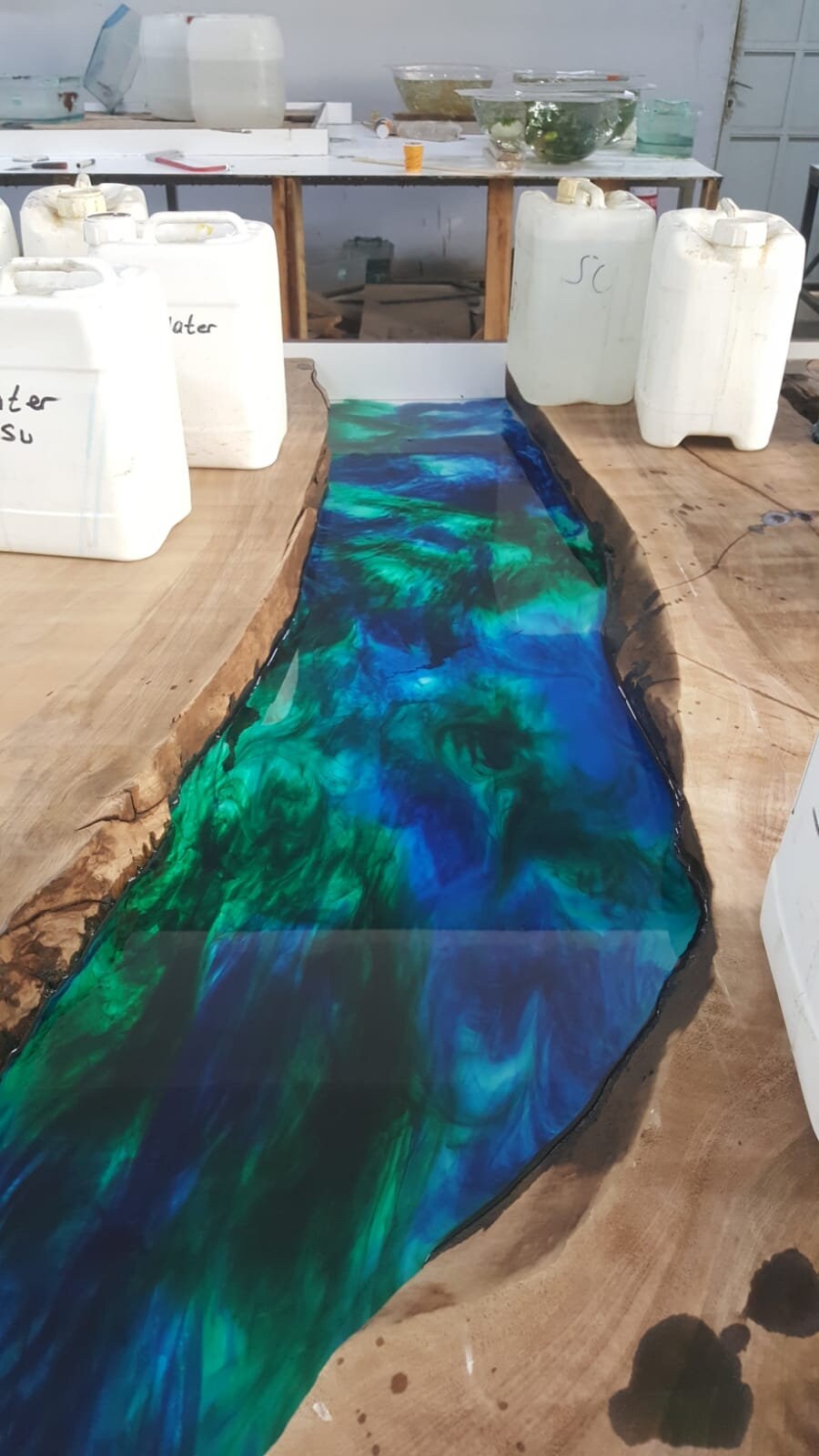 Walnut Dining Table, Custom 72” x 60” Walnut Blue, Turquoise, Green Epoxy Table, Epoxy Dining Table, Live Edge Table, for Christopher G