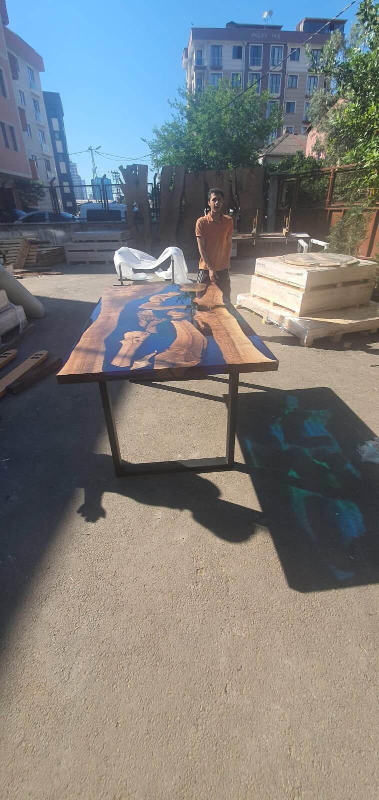 Handmade Epoxy Table, Custom 72” x 40” Walnut Blue, Turquoise, Green Table, Epoxy Dining Table, Live Edge Table, Custom Order for Tara