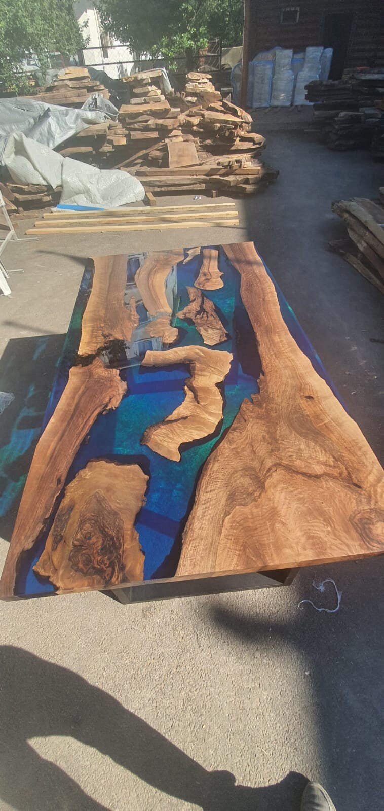 Handmade Epoxy Table, Custom 72” x 40” Walnut Blue, Turquoise, Green Table, Epoxy Dining Table, Live Edge Table, Custom Order for Tara