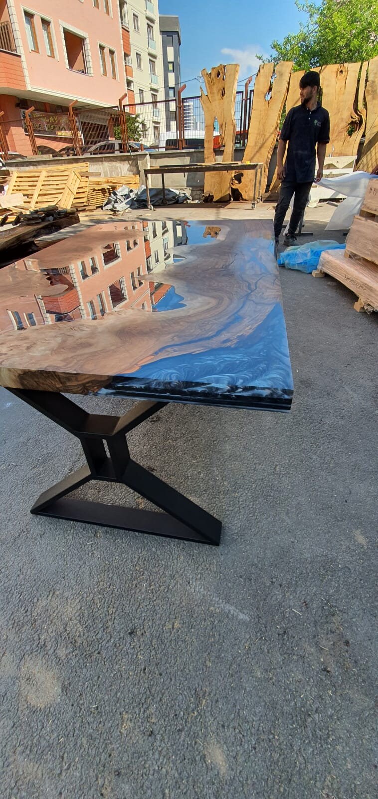 Epoxy Marble Table, Custom 60” x 36” Walnut Marble Gray Table, Epoxy River Table, Live Edge Table, Custom Order for Akilah