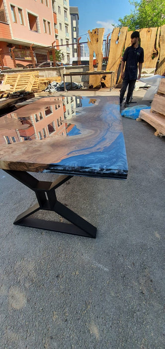 Epoxy Marble Table, Custom 60” x 36” Walnut Marble Gray Table, Epoxy River Table, Live Edge Table, Custom Order for Akilah