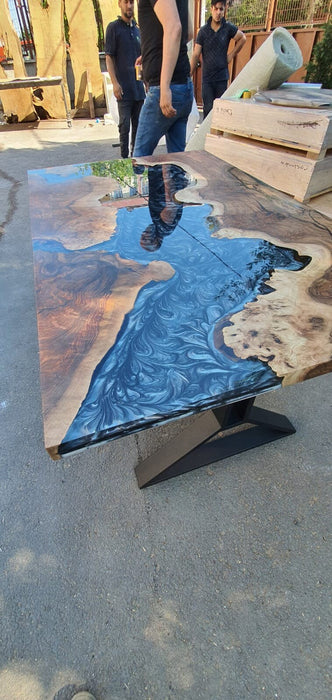 Epoxy Marble Table, Custom 60” x 36” Walnut Marble Gray Table, Epoxy River Table, Live Edge Table, Custom Order for Akilah