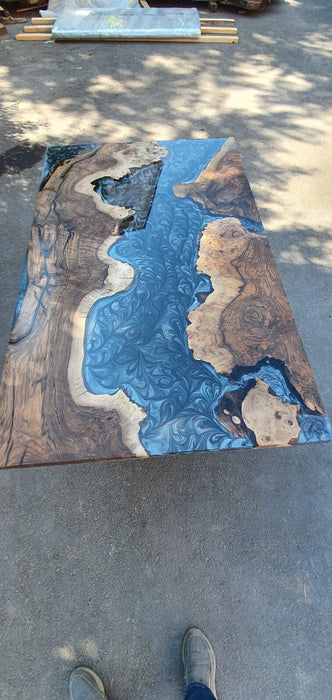 Epoxy Marble Table, Custom 60” x 36” Walnut Marble Gray Table, Epoxy River Table, Live Edge Table, Custom Order for Akilah