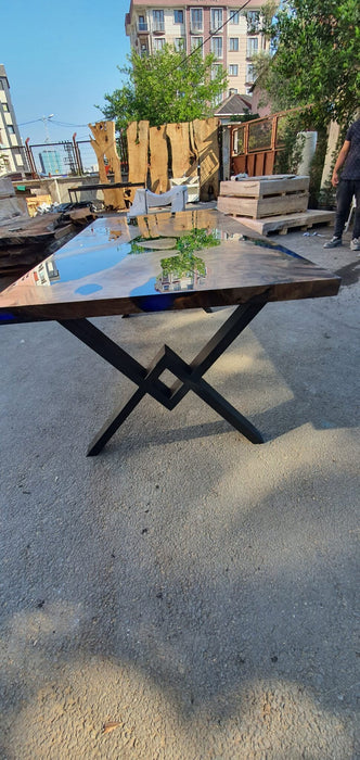 Walnut Dining Table, River Table, Custom 78” x 36” Walnut Blue, Turquoise, Green Epoxy Dining Table, Live Edge Table, Custom for Jason Ca