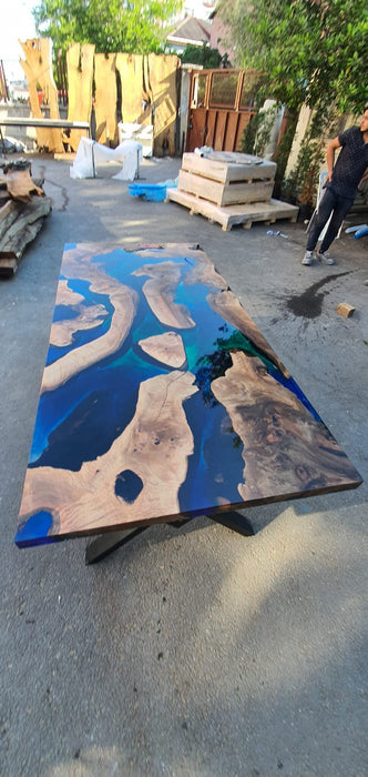 Walnut Dining Table, River Table, Custom 78” x 36” Walnut Blue, Turquoise, Green Epoxy Dining Table, Live Edge Table, Custom for Jason Ca