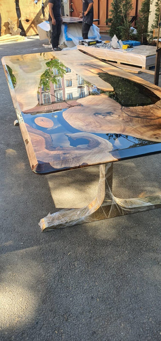 River Table, Live Edge Table, Handmade Epoxy Table, Custom 115” x 42” Walnut Smokey Gray Table, Epoxy River Table, Custom Order for Kathy