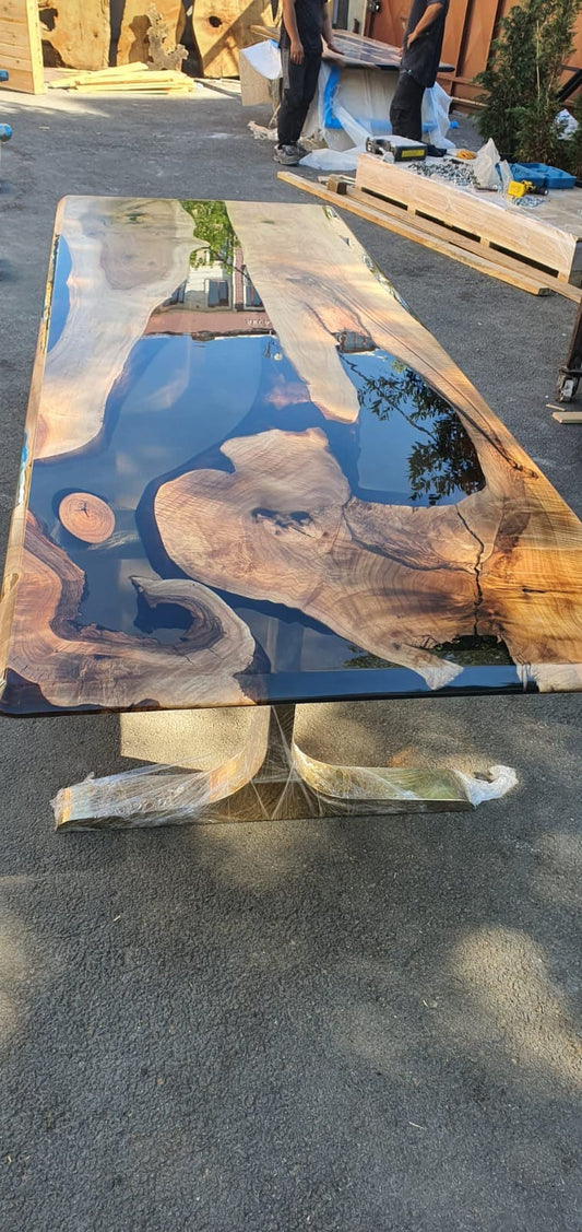 River Table, Live Edge Table, Handmade Epoxy Table, Custom 115” x 42” Walnut Smokey Gray Table, Epoxy River Table, Custom Order for Kathy