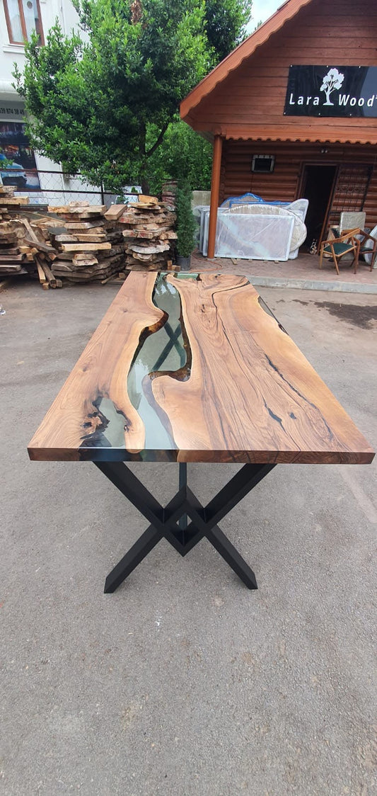 Wooden Table, Live Edge Table, Epoxy Resin Table, Custom 220cm x 100cm Table, Walnut Clear Epoxy Table, River Dining Table, Order for Keith