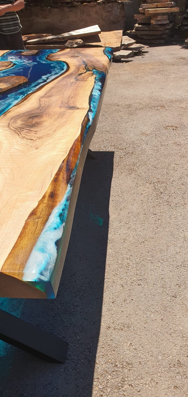 Handmade Epoxy Table, Custom 96” x 42” Walnut Ocean Blue, Turquoise White Waves Table, Epoxy River Dining Table, Custom Order for Richard W