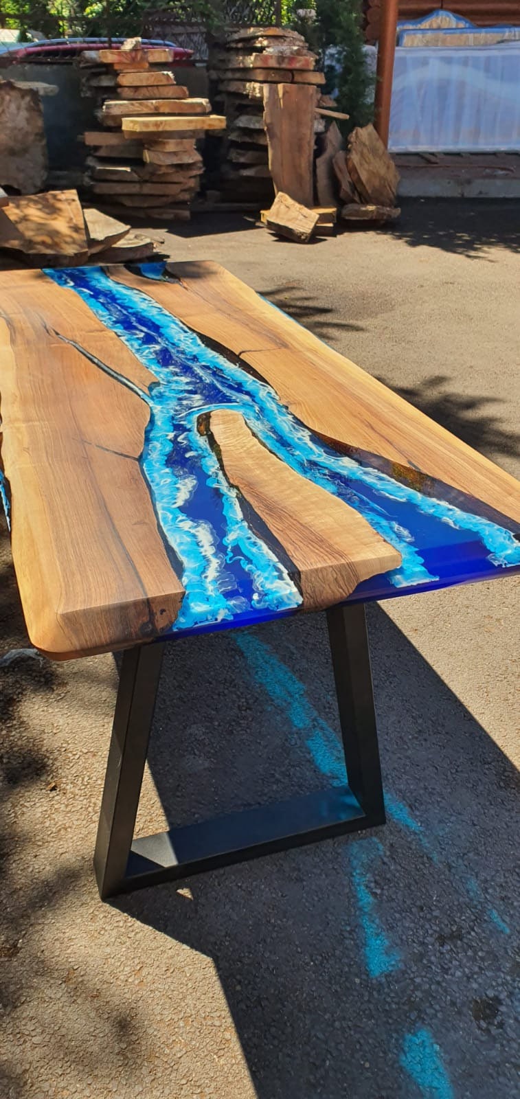 Walnut Dining Table, Custom 66” x 28” Walnut Ocean Blue, Turquoise White Waves Table, Epoxy River Table,  Resin Table, Order for Theresa C