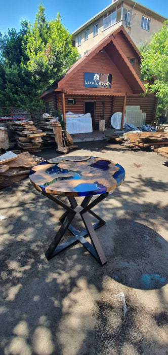 Round Dining Table, Custom 40” Diameter Round Walnut Wood Table, Blue Epoxy Dining Table, Live Edge Table, Custom Order for Kimberly B