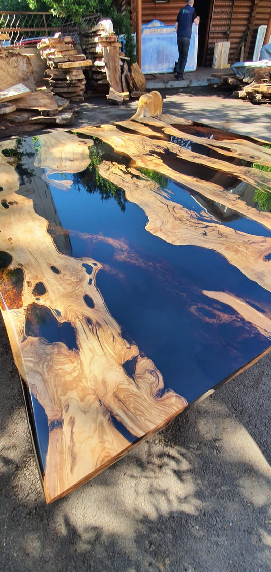 Olive Wood Table, Olive Wood Epoxy Table, Custom 60” x 50” Olive Wood Black Epoxy Table, Epoxy River Table, Custom Order for Anoush