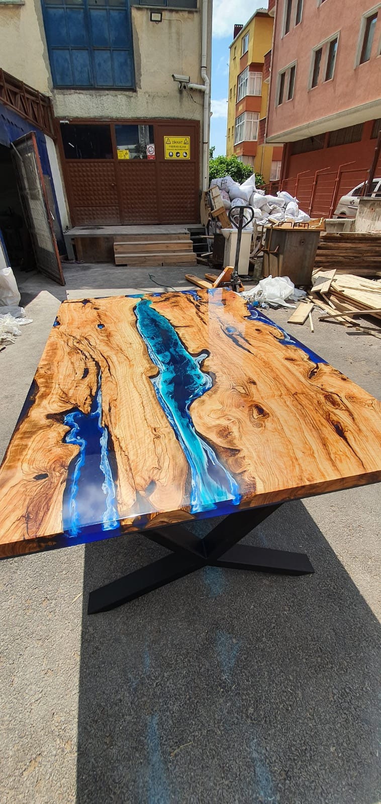 Olive Wood Epoxy Table, Custom 64” x 40” Olive Wood Deep Blue and Turquoise Table, Epoxy Resin Table, Live Edge Table, Custom for Svetlana