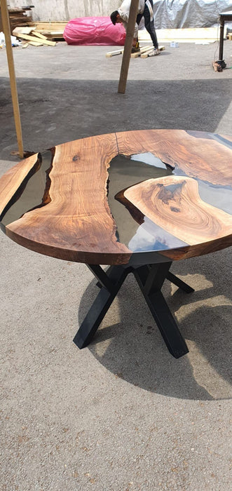 Epoxy Coffee Table, Custom Coffee Table, Custom 50” Diameter Round Table, Walnut Wood Smokey Gray Table, Epoxy Table, Order for Denise P