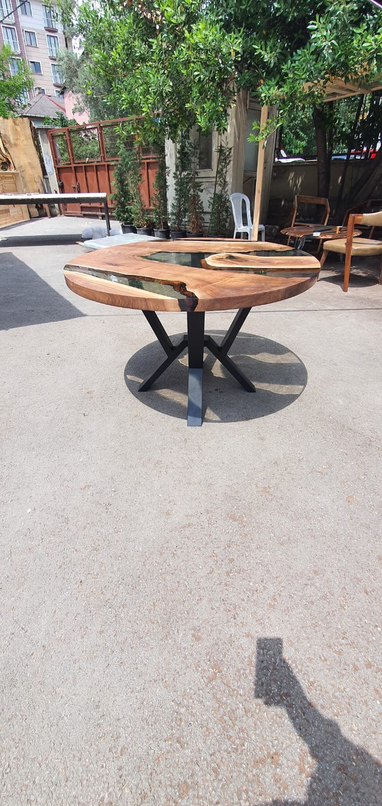 Custom Epoxy Table, Epoxy Furniture Package, Custom 75cm Diameter Round Table, Walnut Wood Smokey Gray Table, Epoxy Table Order for Chedburn