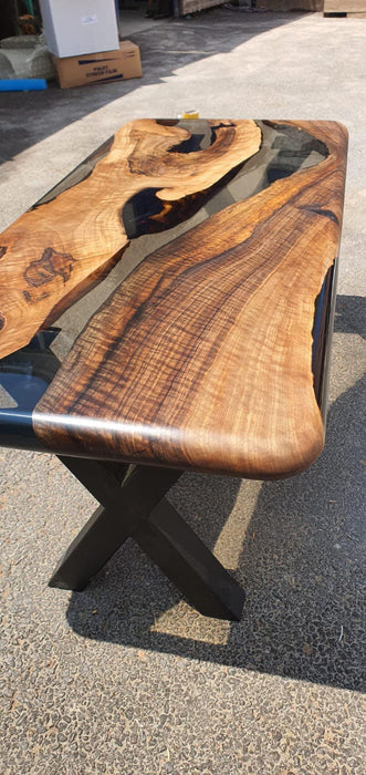 Live Edge Table, Epoxy Dining Table, Epoxy Resin Table, Custom 40” x 18” Walnut Smokey Gray Table, Epoxy River Table, Order for Laurie V