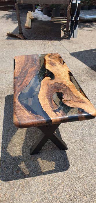 Live Edge Table, Epoxy Dining Table, Epoxy Resin Table, Custom 40” x 18” Walnut Smokey Gray Table, Epoxy River Table, Order for Laurie V