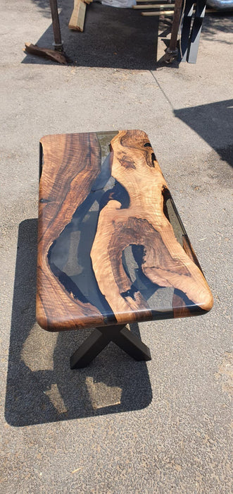 Live Edge Table, Epoxy Dining Table, Epoxy Resin Table, Custom 40” x 18” Walnut Smokey Gray Table, Epoxy River Table, Order for Laurie V