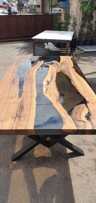 Live Edge Table, Epoxy Dining Table, Epoxy Resin Table, Custom 90” x 43” Walnut Smokey Gray Table, Epoxy River Table, Order for Paula