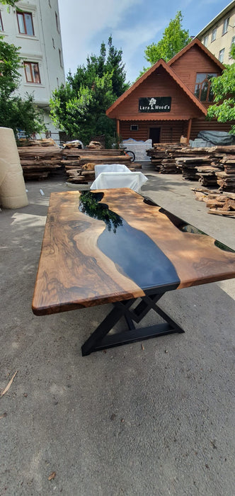 Epoxy Resin Table, Custom 84” x 42" Walnut Black Table, Epoxy River Table, Wooden Table, Custom Order for Antonio P