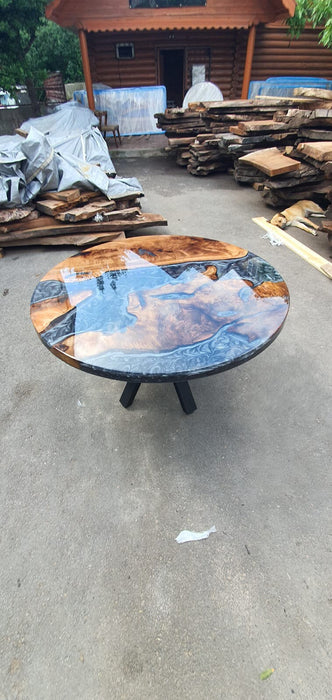 Epoxy Coffee Table, Custom Coffee Table, Custom 50” Diameter Round Table, Walnut Wood Shiny Metallic Gray Epoxy Table, Order for Karen M
