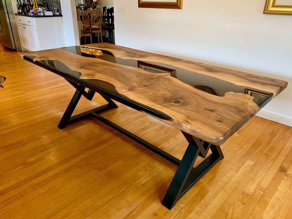 Epoxy Resin Table, Custom 84” x 42" Walnut Black Table, Epoxy River Table, Wooden Table, Custom Order for Antonio P