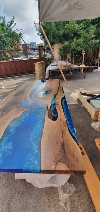 Walnut Dining Table, Custom 96” x 42” Walnut Ocean Blue, Turquoise White Waves Table, Epoxy River Dining Table, Custom Order for Courtney J