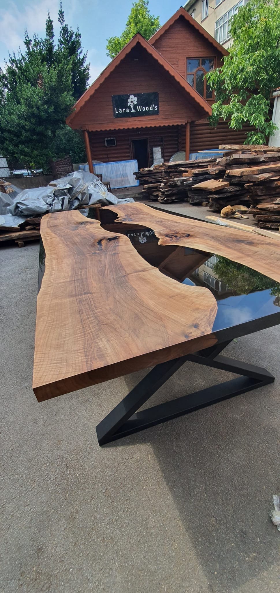 Walnut Dining Table, Epoxy Table, Epoxy Dining Table, Epoxy River Table, Custom 115” x 51” Smokey Epoxy River Table, Order for Simone M