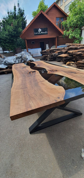 Walnut Dining Table, Epoxy Table, Epoxy Dining Table, Epoxy River Table, Custom 115” x 51” Smokey Epoxy River Table, Order for Simone M