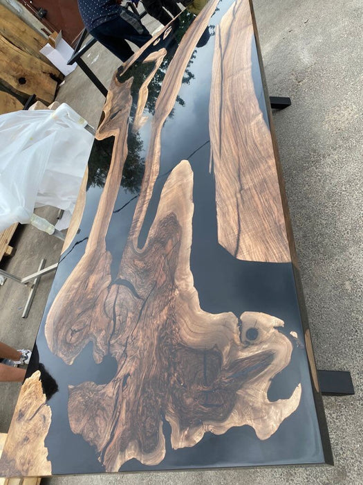 Walnut Dining Table, Custom 96” x 42" Black Epoxy Table, River Table, Live Edge Table, Custom Order for Clyde
