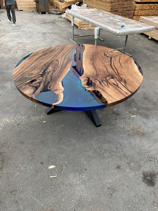 Round Dining Table, Custom 70” Diameter Round Walnut Wood Blue, Turquoise and Green Table, Epoxy Dining Table, Custom Order for Jesse M