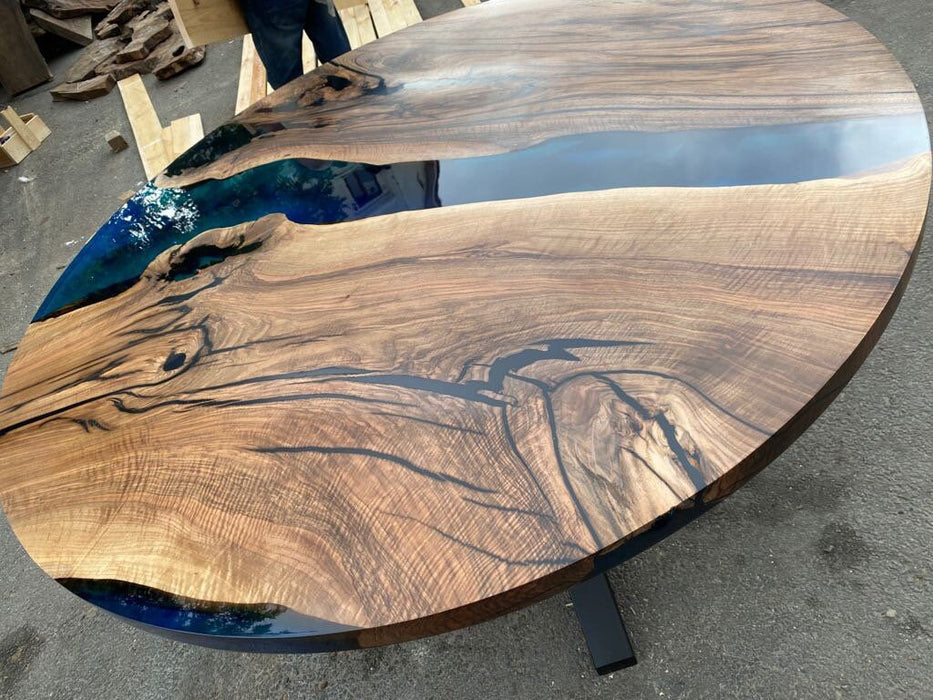 Round Dining Table, Custom 70” Diameter Round Walnut Wood Blue, Turquoise and Green Table, Epoxy Dining Table, Custom Order for Jesse M