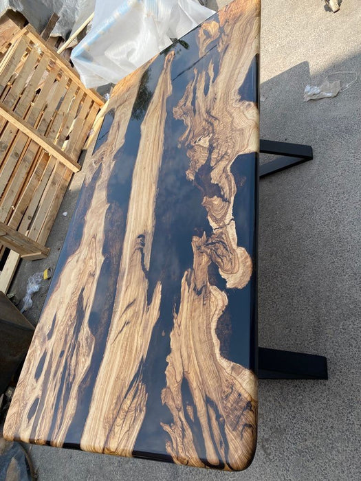 Olive Wood Epoxy Table, Olive Wood Table, Custom 72" x 36" Black Epoxy Table, River Table, Made to Order for Joe L