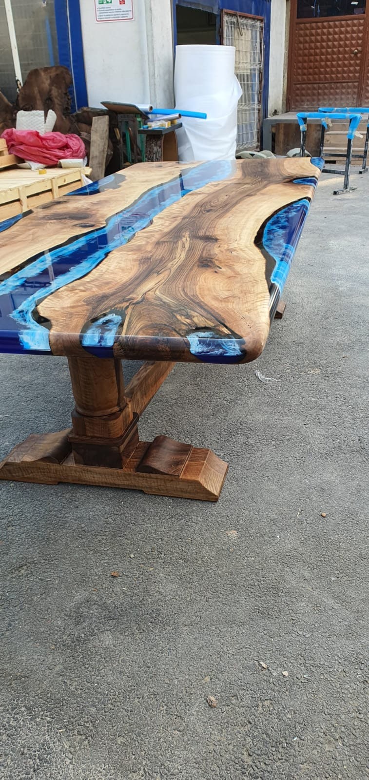 Handmade Epoxy Table, Custom 108” x 42” Walnut Ocean and Royal Blue, Turquoise White Waves Table, Epoxy River Table, Order for Mary M Legs