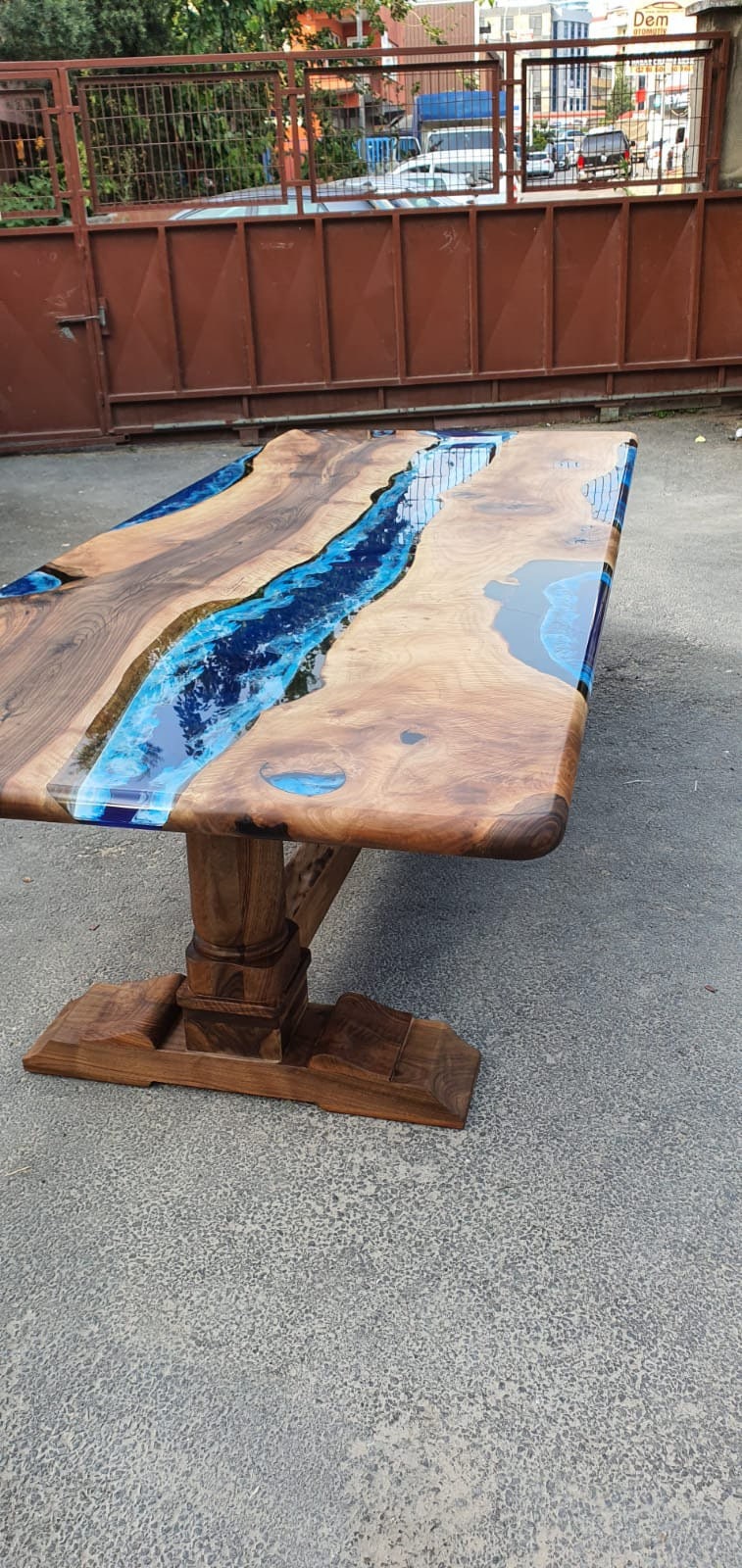 Walnut Dining Table, Live Edge Table, Custom 108” x 42” Walnut Ocean and Royal Blue, Turquoise White Waves Epoxy Table, Order for Mary M3