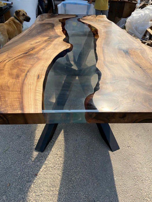 Walnut Dining Table, Epoxy Dining Table, Made to Order Custom 96” x 40”,  Walnut Clear Epoxy, River Table,  Live Edge Dining Table Ebru3