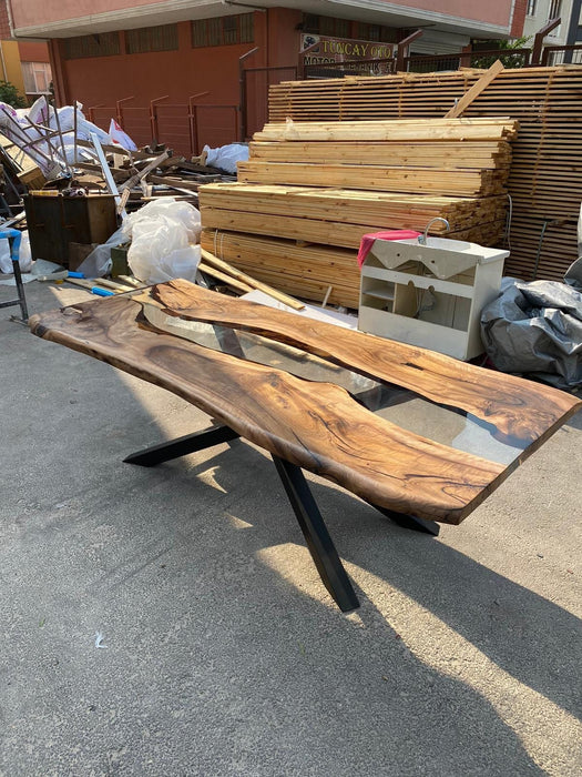 Walnut Dining Table, Epoxy Dining Table, Made to Order Custom 96” x 40”,  Walnut Clear Epoxy, River Table,  Live Edge Dining Table Ebru3