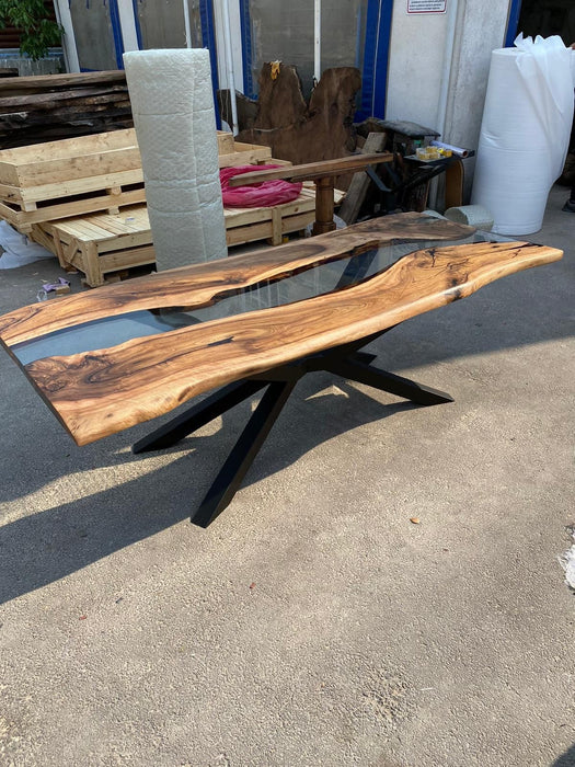 Walnut Dining Table, Epoxy Dining Table, Made to Order Custom 96” x 40”,  Walnut Clear Epoxy, River Table,  Live Edge Dining Table Ebru3