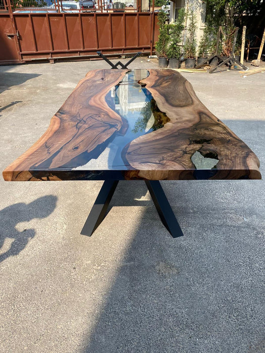 Resin River Table, Custom 96” x 40” Walnut Table, Clear Epoxy Table, Live Edge Table, Custom Dining Table Order for Ebru2