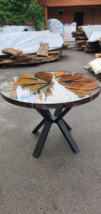 Live Edge Table, Custom 48” Diameter Round Table, Walnut Wood Table, Clear Epoxy Dining Table, Custom Order for Passionately Design